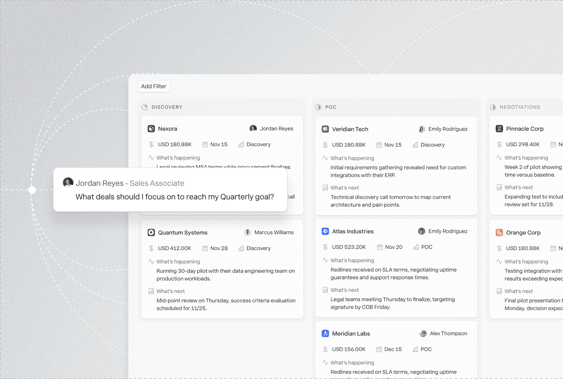 Sensei Agent — deal discovery board across pipeline stages