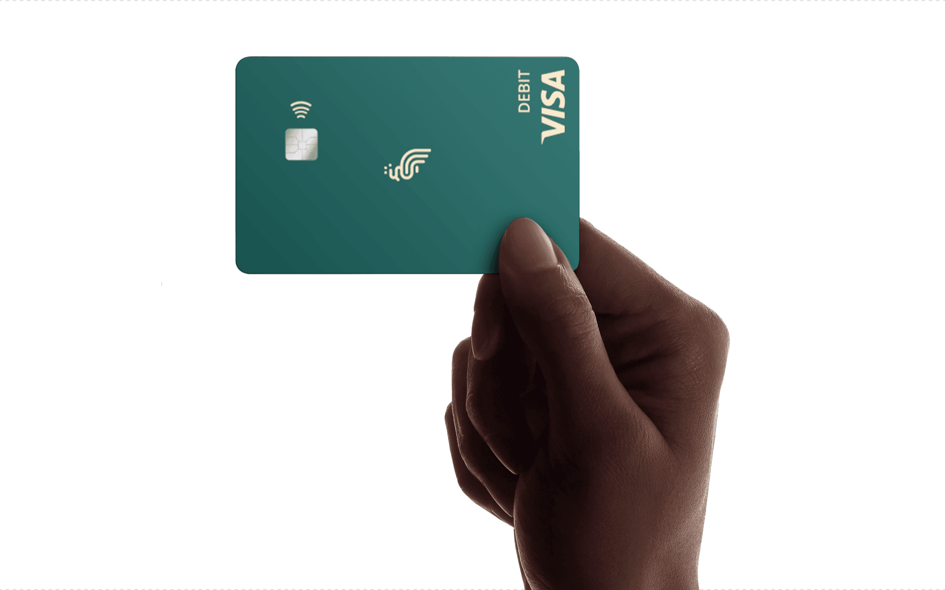 Swadesh — green debit Visa card held in hand